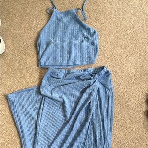 Blue 2 piece skirt and crop halter top size Large